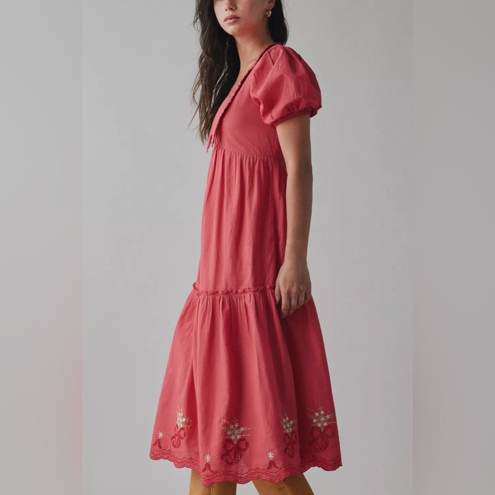 Kimchi Blue Coral Midi Dress with Embroidered Hem - Picture 2 of 4